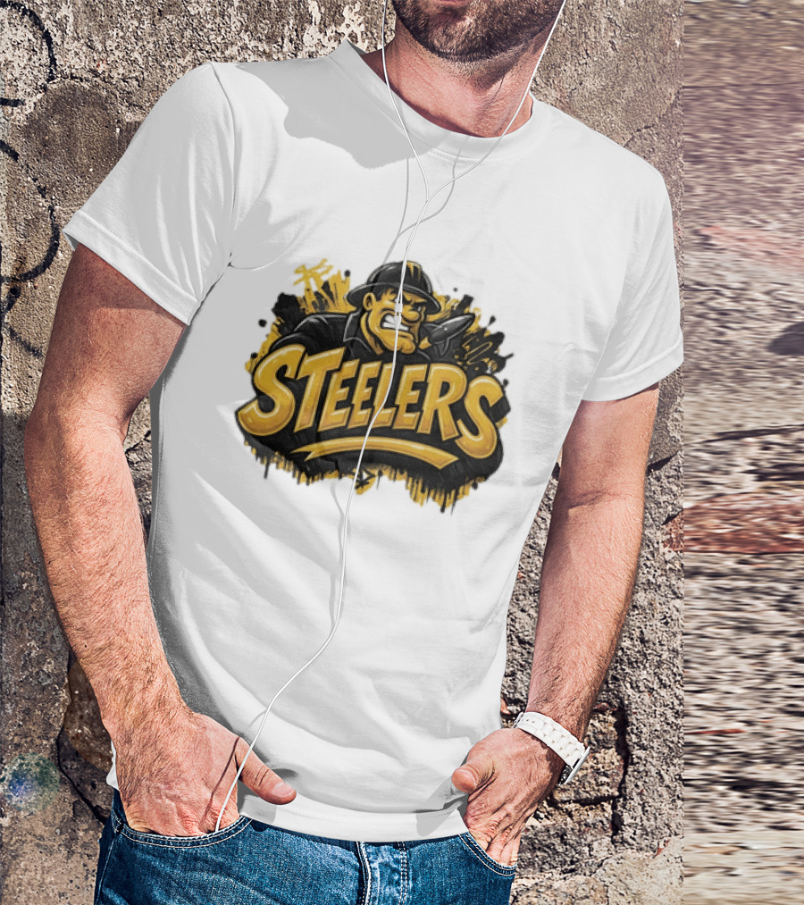 Pittsburgh Steelers Graffiti Steel Worker Emblem With Tough T-Shirt