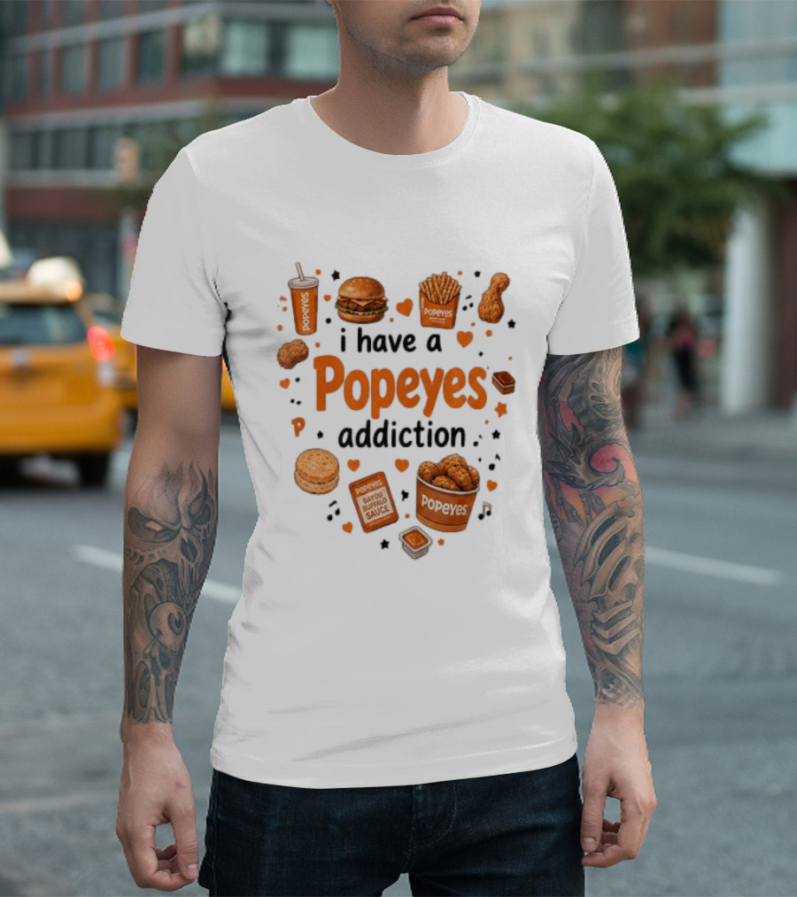 Popeyes Chicken And Biscuits Addiction Heartbeat Lover With Bayou Buffalo Sauce T-Shirt