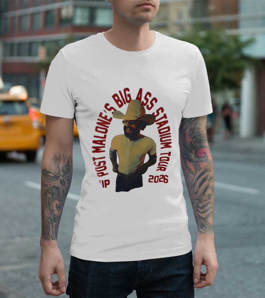 Post Malone Big Ass Stadium Tour 2026 Cowboy Hat And Beard T-Shirt
