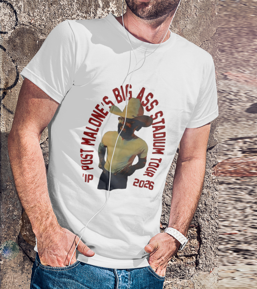 Post Malone Big Ass Stadium Tour 2026 Cowboy Hat And Beard T-Shirt