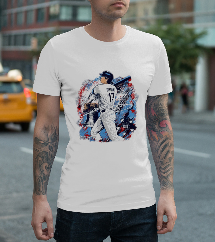 Shohei Ohtani 17 Philadelphia 2026 Liberty Bell Fireworks Stars T-Shirt