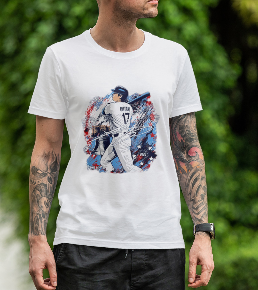 Shohei Ohtani 17 Philadelphia 2026 Liberty Bell Fireworks Stars T-Shirt