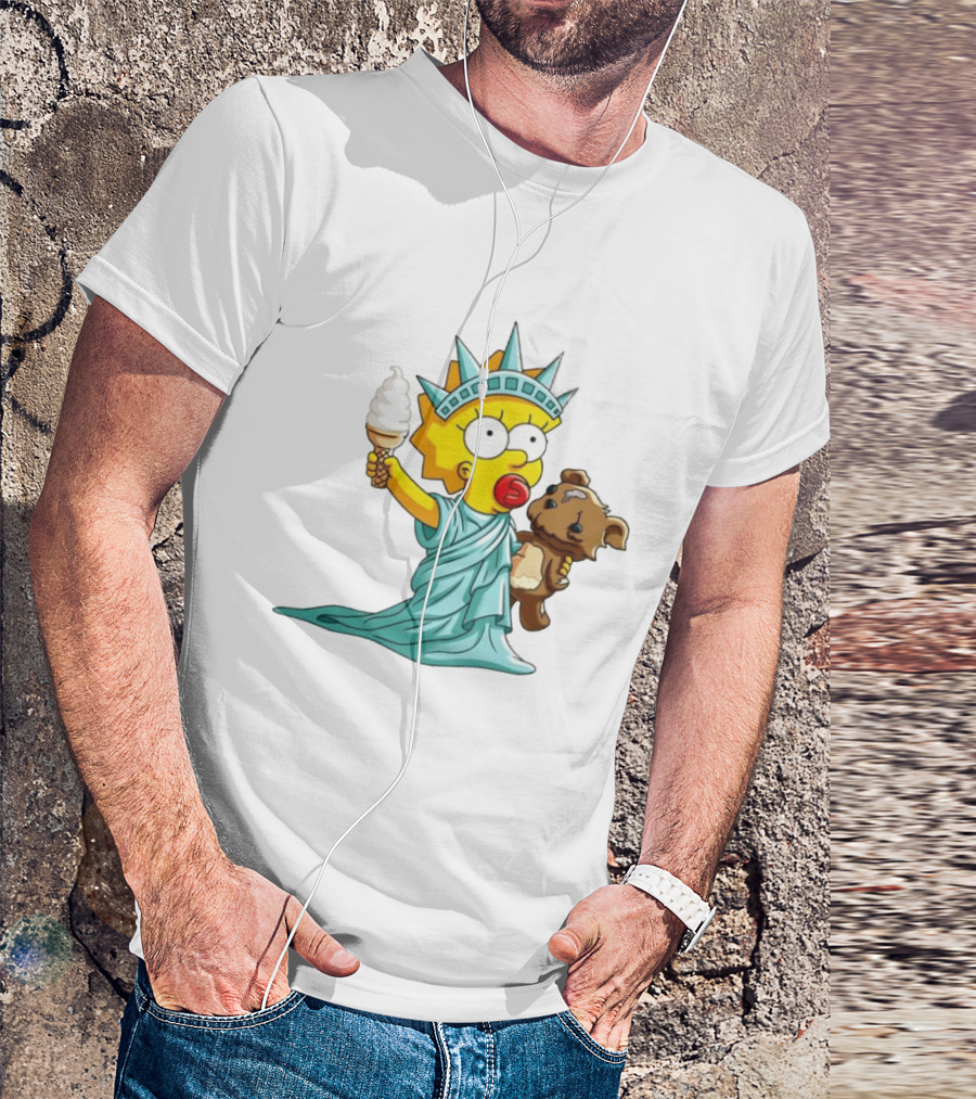 Statue Of Liberty Baby With Ice Cream And Teddy Bear Cartoon T-Shirt