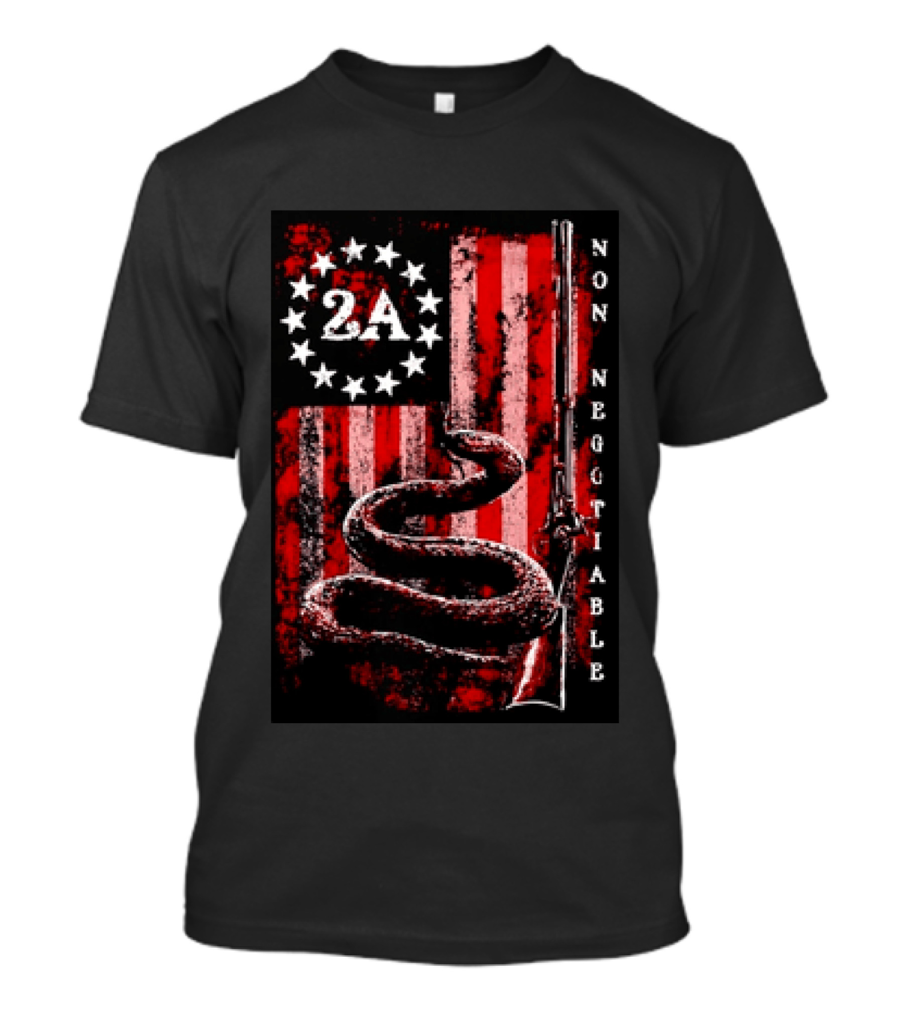 2A Non Negotiable Second Amendment Snake Musket Flag Distressed Stars Stripes T-Shirt