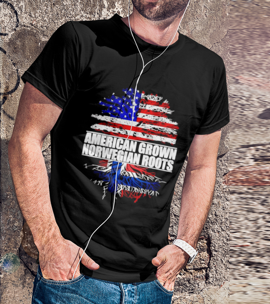 American Grown Norwegian Roots Flag Tree Heritage T-Shirt