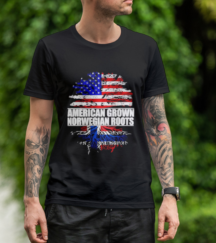 American Grown Norwegian Roots Flag Tree Heritage T-Shirt
