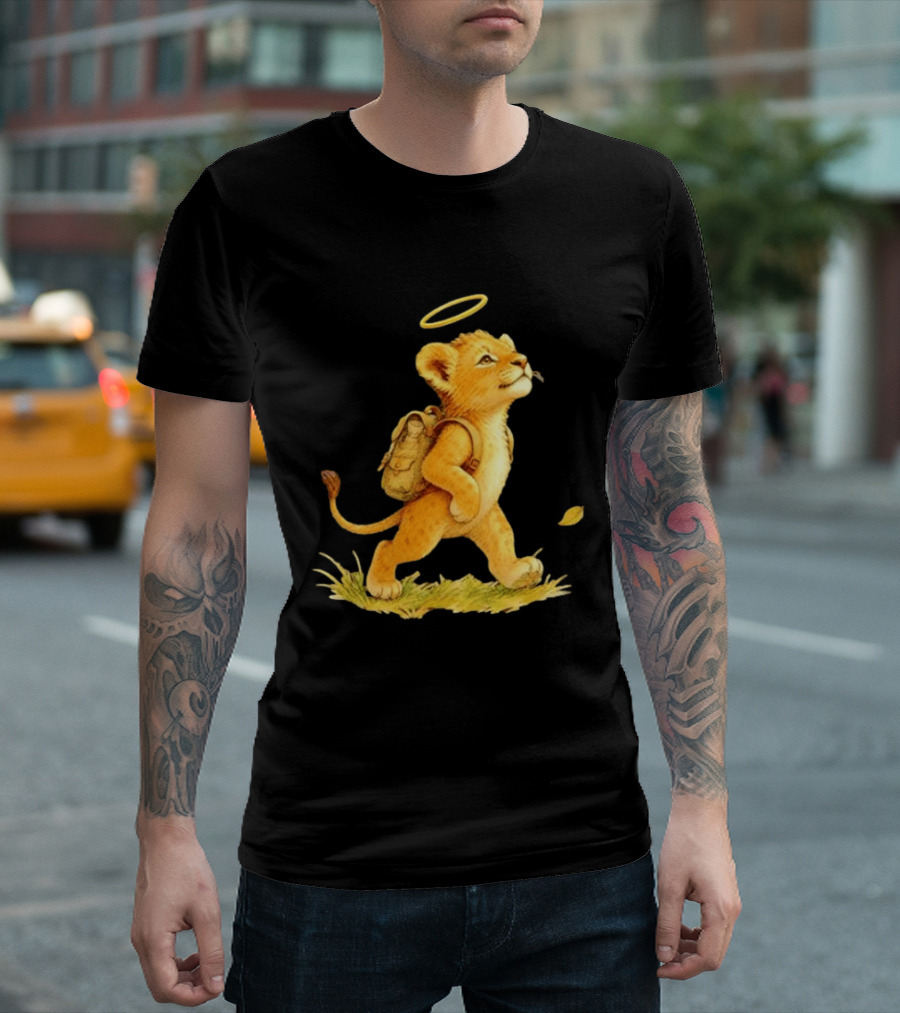 Baby Lion Cub With Halo And Backpack Heading To School T-Shirt