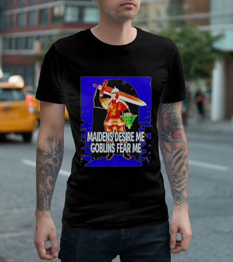 Maidens Desire Me Goblins Fear Me Knight With Yoda Head T-Shirt