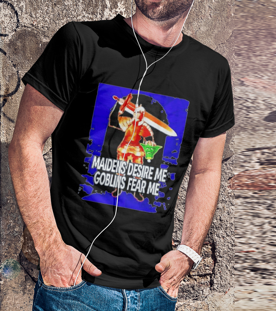 Maidens Desire Me Goblins Fear Me Knight With Yoda Head T-Shirt