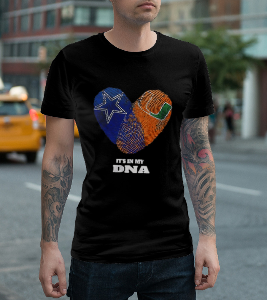 Dallas Cowboys Miami Hurricanes Heart Shape It's In My DNA T-Shirt