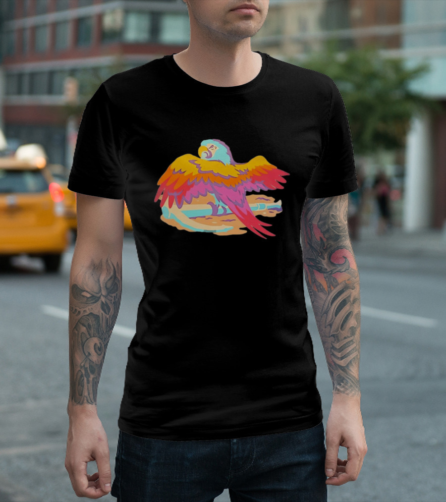Macaw Parrot Perched On Anchor In Vibrant Tropical Beach Setting T-Shirt