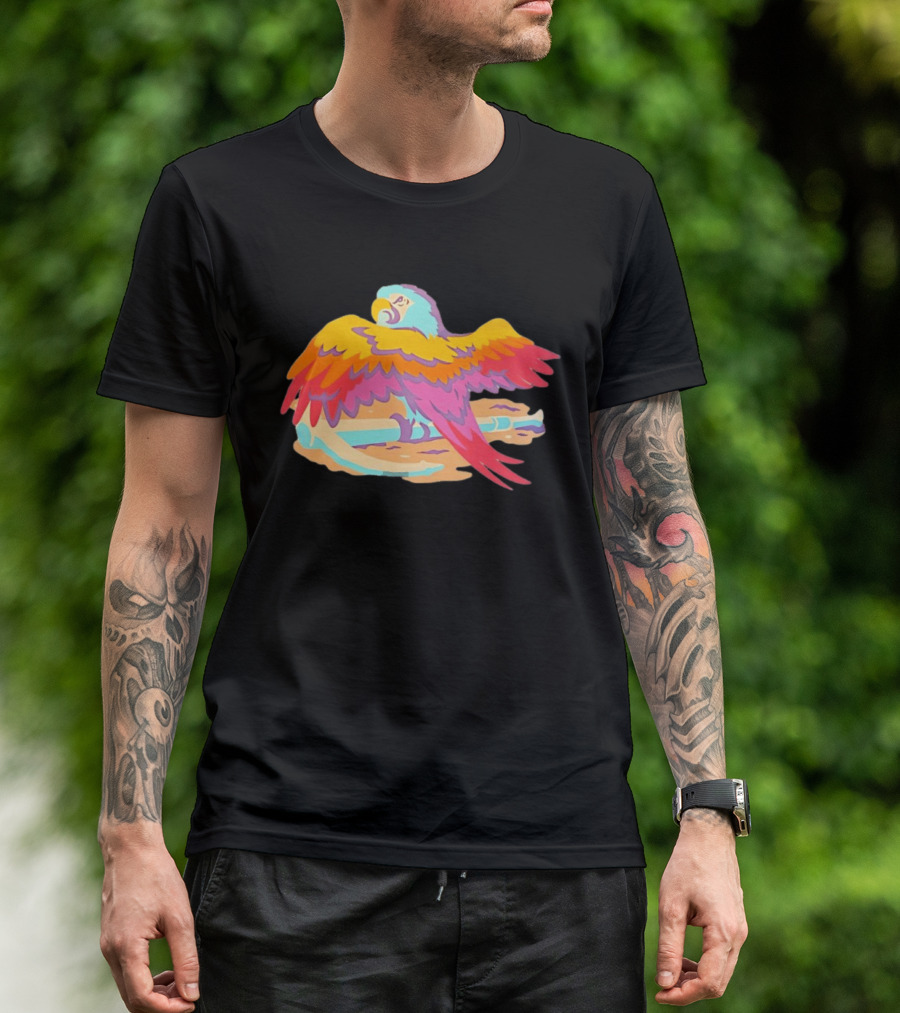 Macaw Parrot Perched On Anchor In Vibrant Tropical Beach Setting T-Shirt