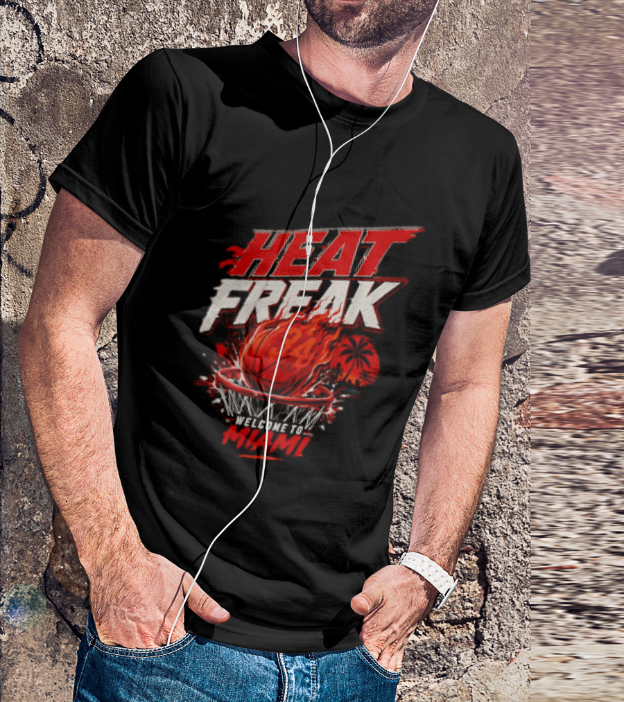 Heat Freak Welcome To Miami Basketball Flame Palm 34 T-Shirt