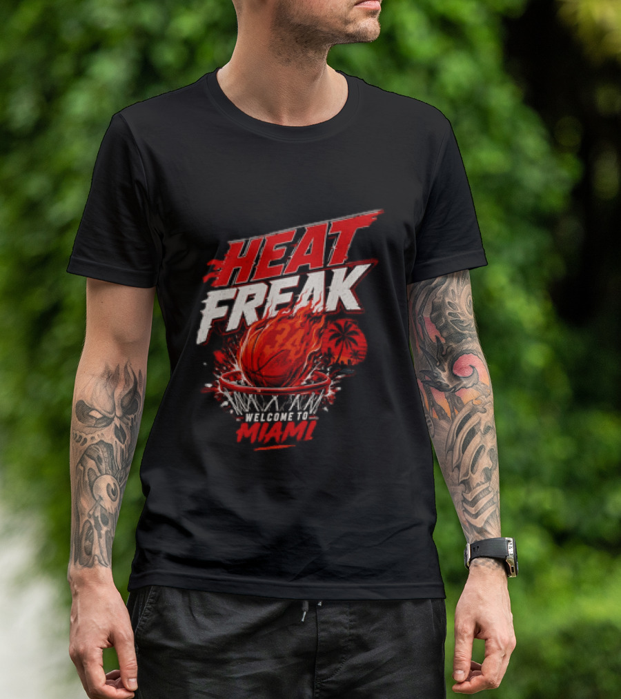 Heat Freak Welcome To Miami Basketball Flame Palm 34 T-Shirt