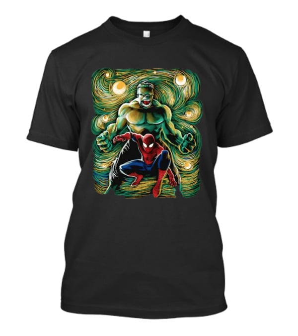 Hulk And Spider Man Marvel Comics Starry Night Sky Superhero Collaboration T-Shirt