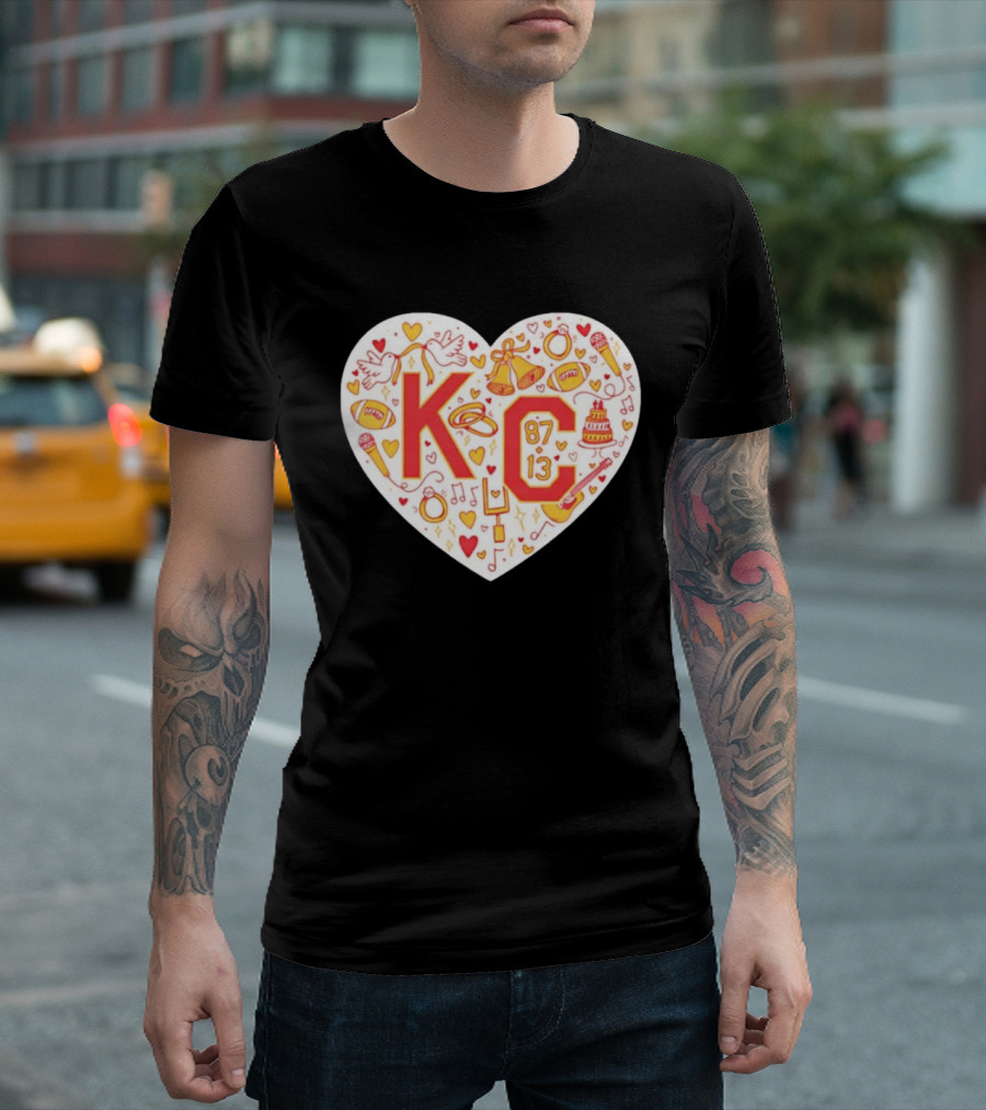 Travis Kelce Taylor KC 87 13 Kansas City Chiefs Football Love Heart T-Shirt