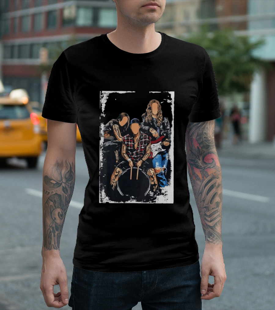Rock Band Musicians Playing Instruments Grunge Music Drummer Guitarist T-Shirt