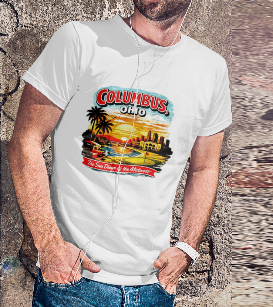 Columbus Ohio The San Diego Of The Midwest Sunset Skyline And Palm Trees T-Shirt