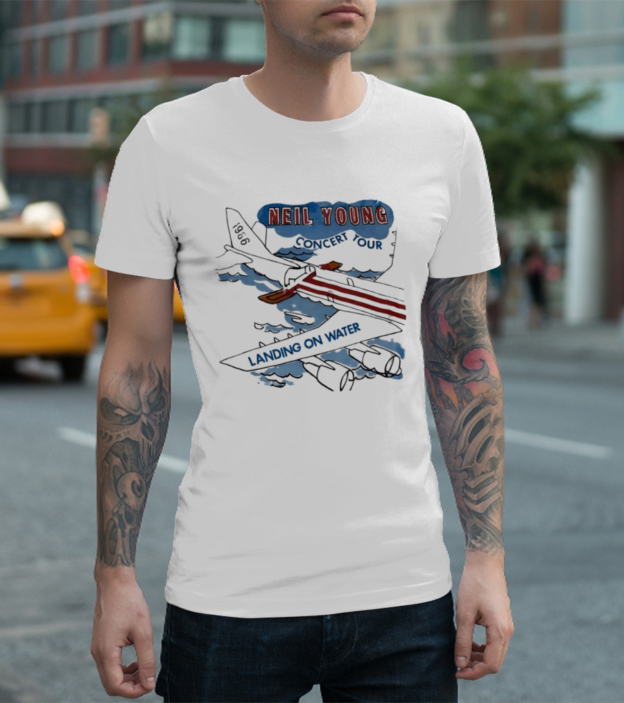 Neil Young 1986 Concert Tour Landing On Water T-Shirt