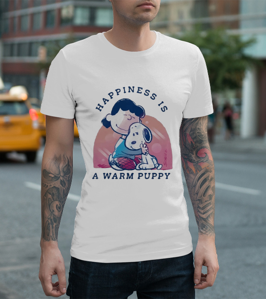 Happiness Is A Warm Puppy Snoopy And Lucy Van Pelt Hugging Moments T-Shirt