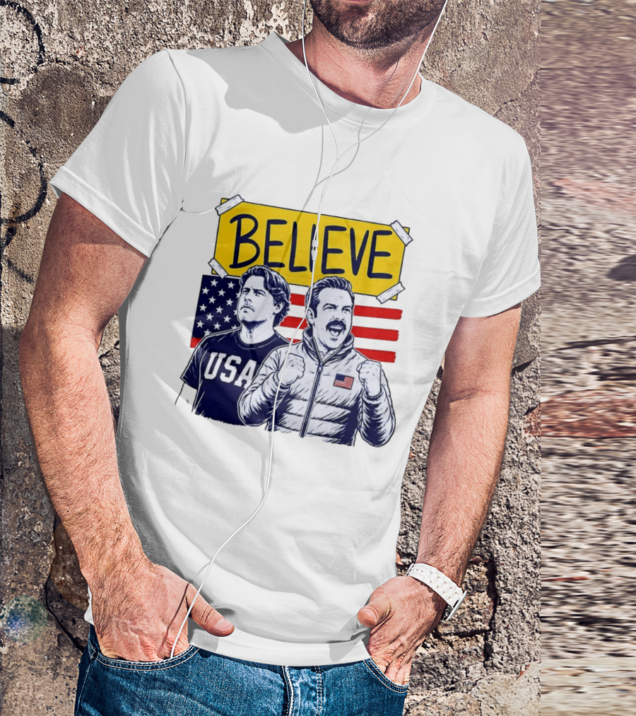 Ted Lasso Coach Beard Believe USA American Flag Scene T-Shirt