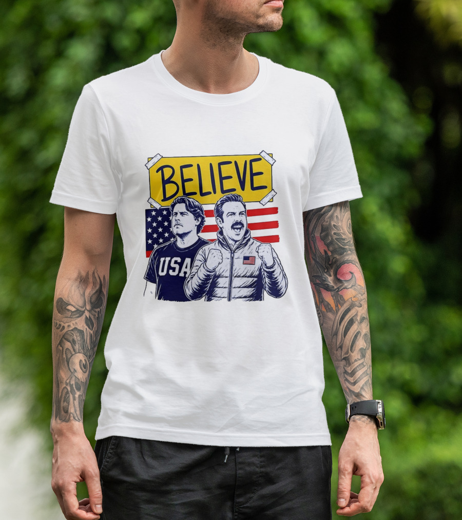 Ted Lasso Coach Beard Believe USA American Flag Scene T-Shirt