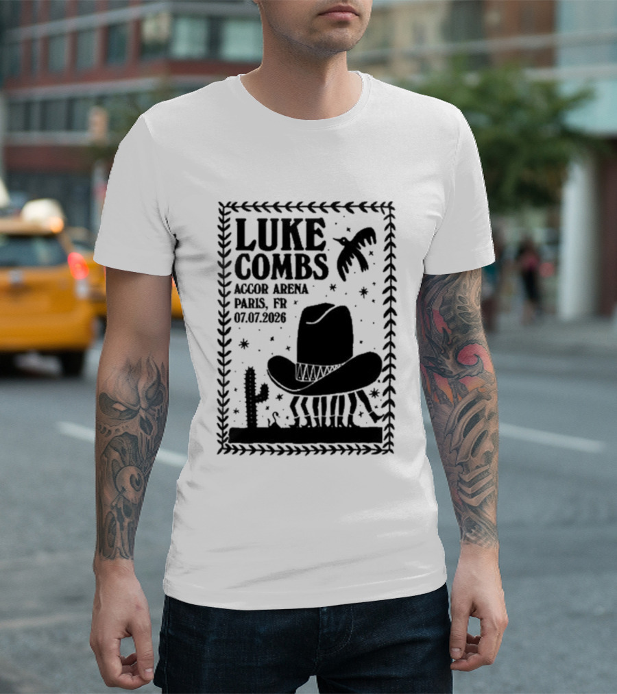 Luke Combs Paris Accor Arena July 07 2026 Western Theme Cowboy Hat Desert Cactus T-Shirt