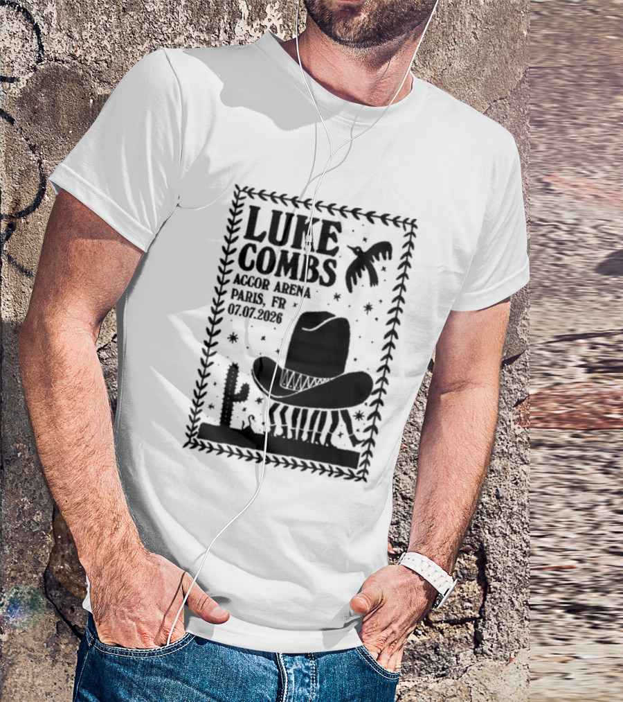 Luke Combs Paris Accor Arena July 07 2026 Western Theme Cowboy Hat Desert Cactus T-Shirt