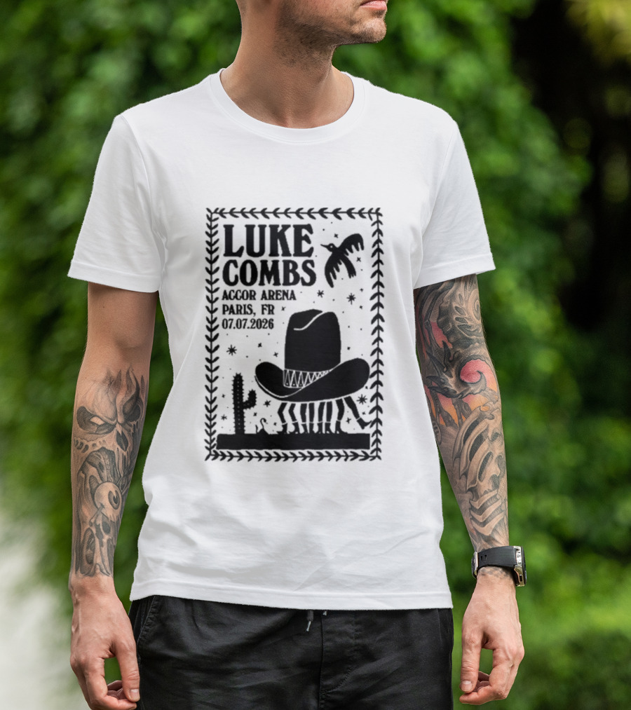 Luke Combs Paris Accor Arena July 07 2026 Western Theme Cowboy Hat Desert Cactus T-Shirt