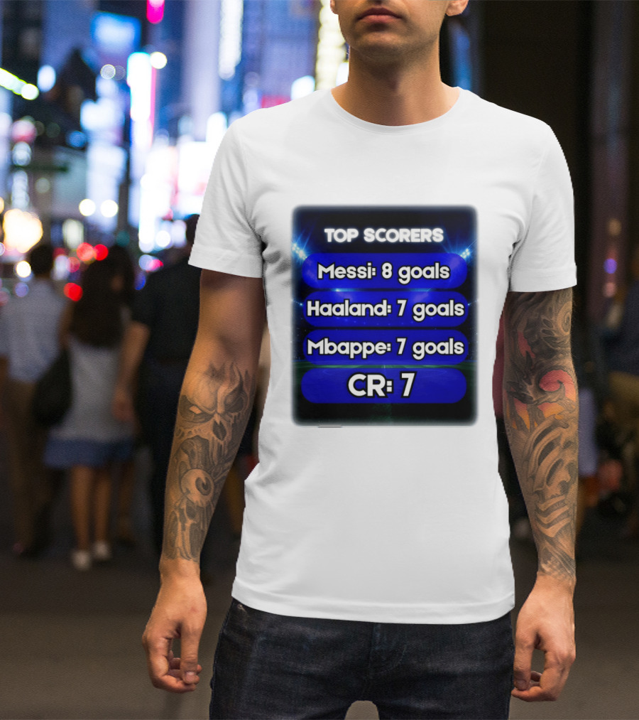 Top Scorers Messi 8 Goals Haaland 7 Goals Mbappe 7 Goals CR7 T-Shirt