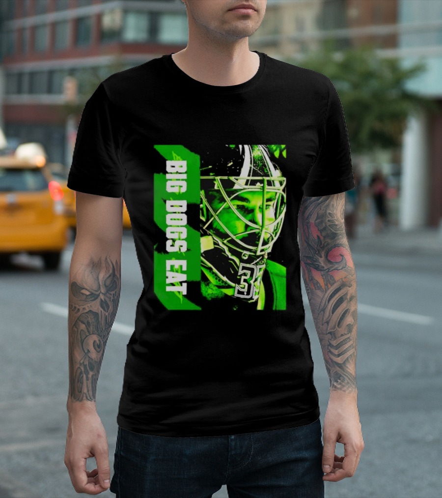 Big Dogs Eat Hockey Goalie 33 Green Masked Player T-Shirt