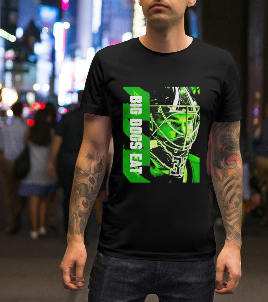 Big Dogs Eat Hockey Goalie 33 Green Masked Player T-Shirt