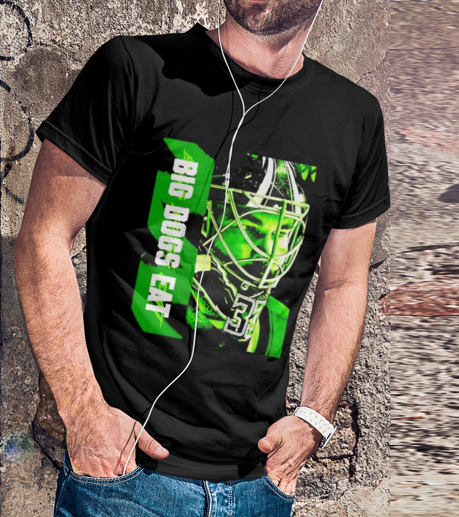 Big Dogs Eat Hockey Goalie 33 Green Masked Player T-Shirt