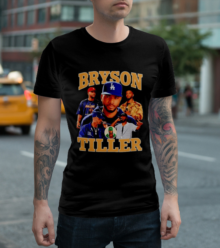Bryson Tiller Collage With LA Cap And Multiple Outfits T-Shirt
