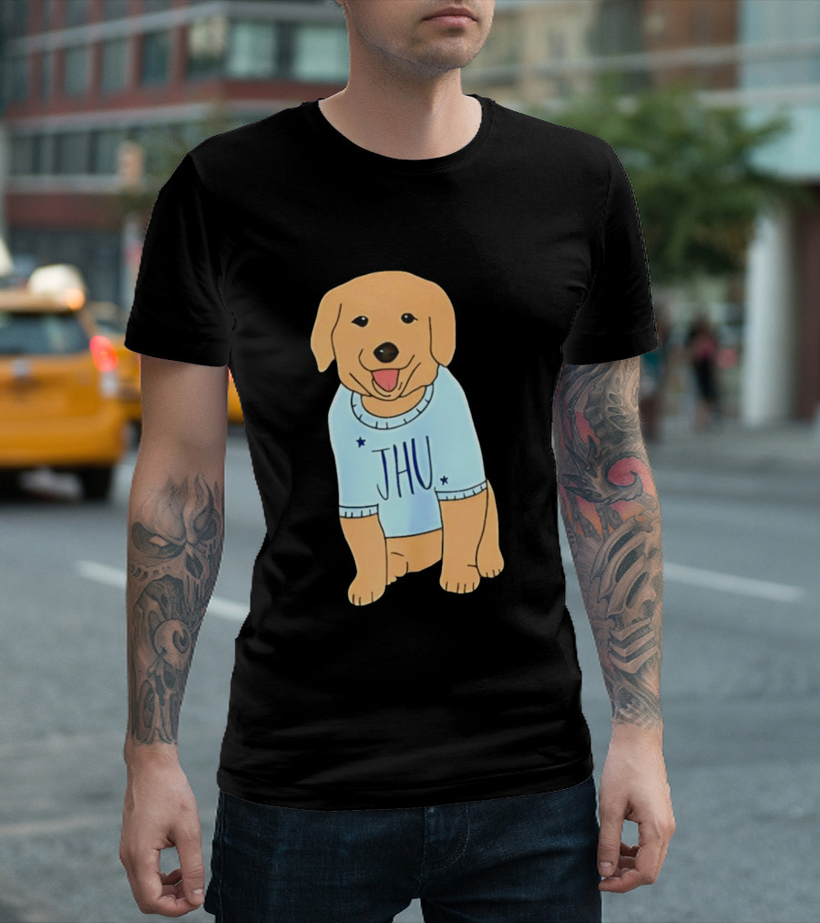 JHU Puppy In Light Blue Sweater T-Shirt