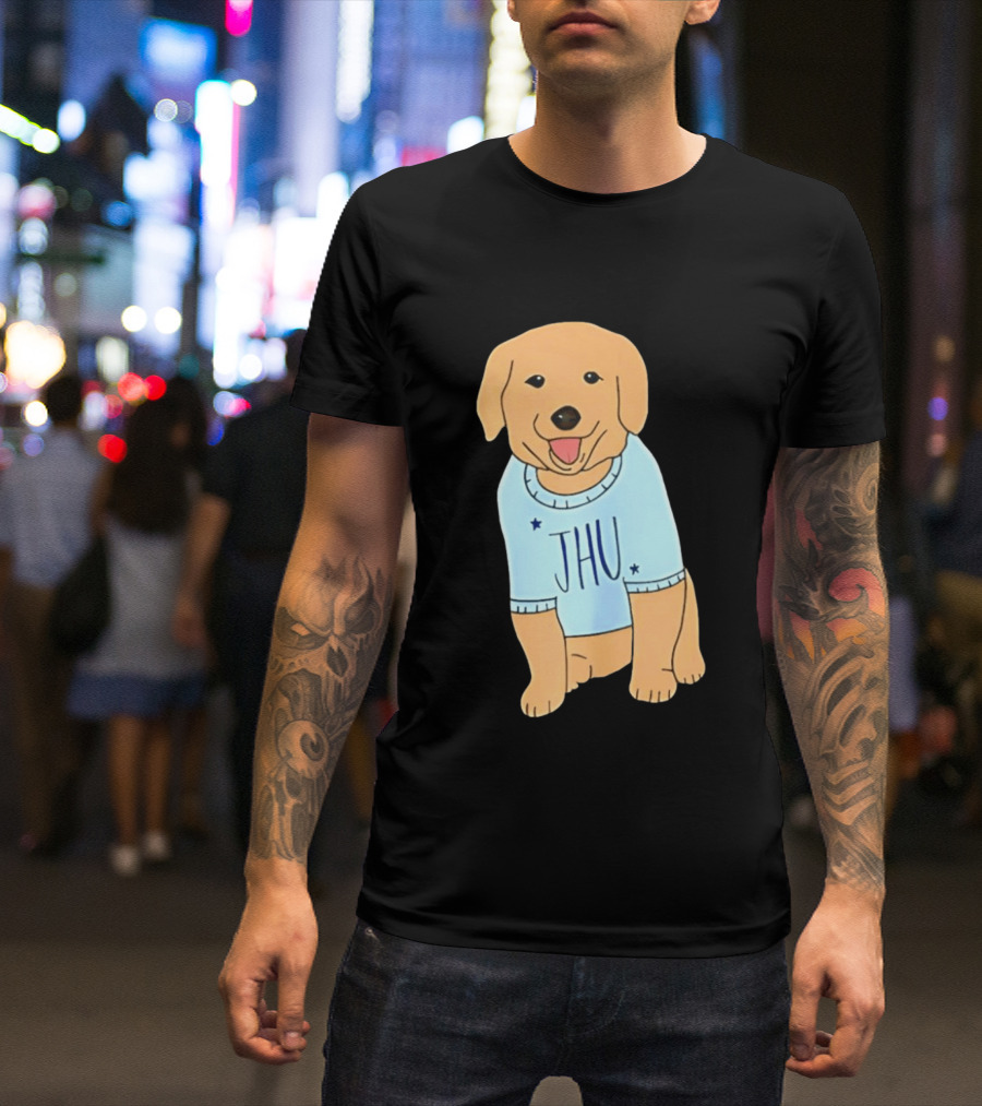 JHU Puppy In Light Blue Sweater T-Shirt