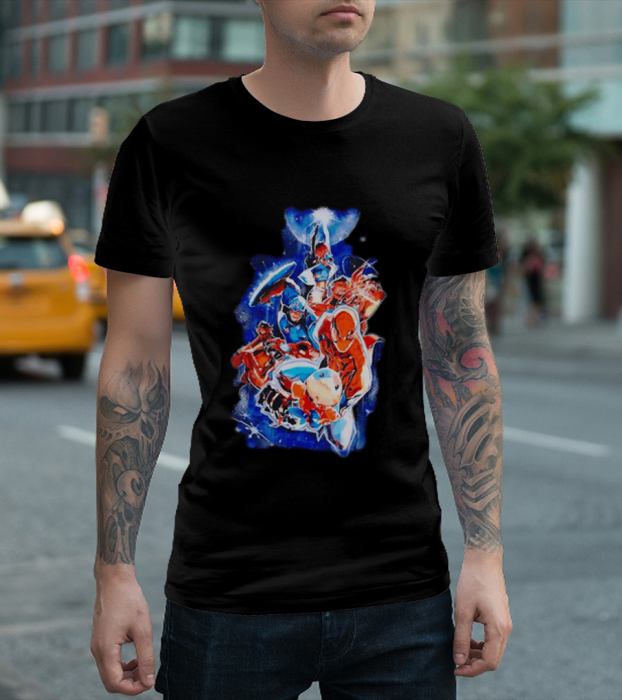 Marvel Captain America Spider Man Doctor Strange Avengers Team Mashup T-Shirt