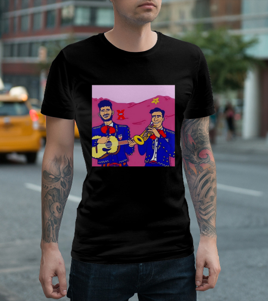 USA Mariachi Musicians Mexican Culture Guitar Trumpet Stars Mountains T-Shirt