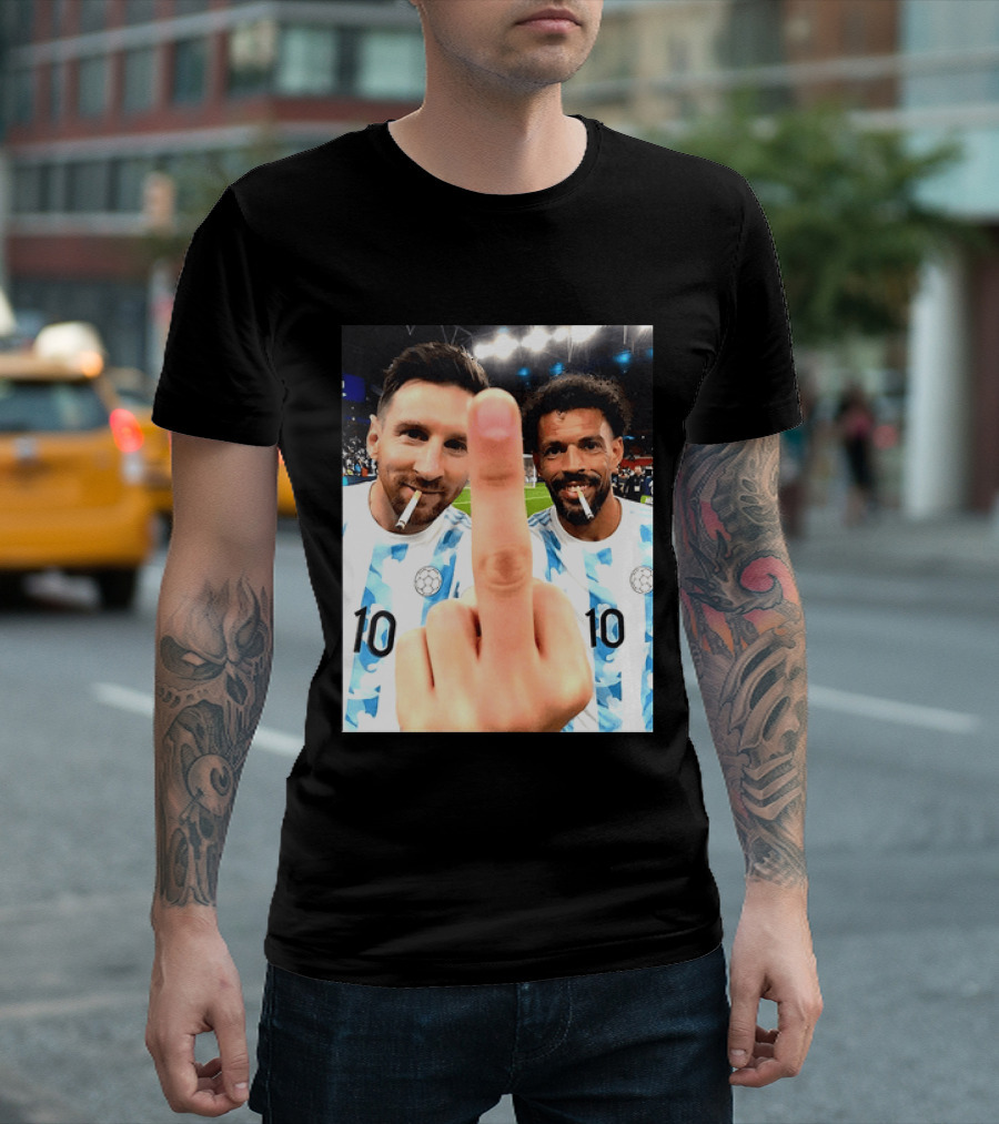 Messi Argentina Vozinha Cape Verde Middle Finger Gesture Football Smokers T-Shirt