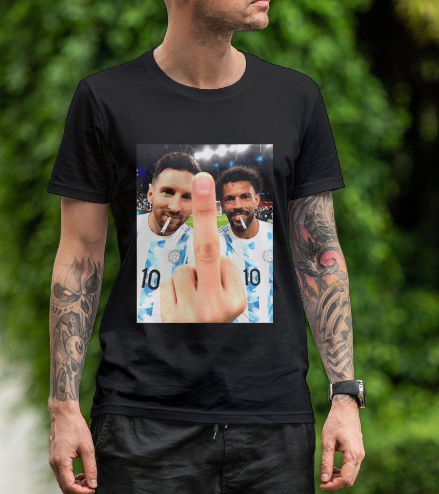 Messi Argentina Vozinha Cape Verde Middle Finger Gesture Football Smokers T-Shirt