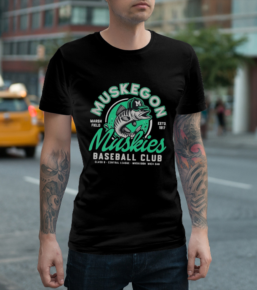 Muskegon Muskies Baseball Club Marsh Field Est 1917 Central League Mich T-Shirt