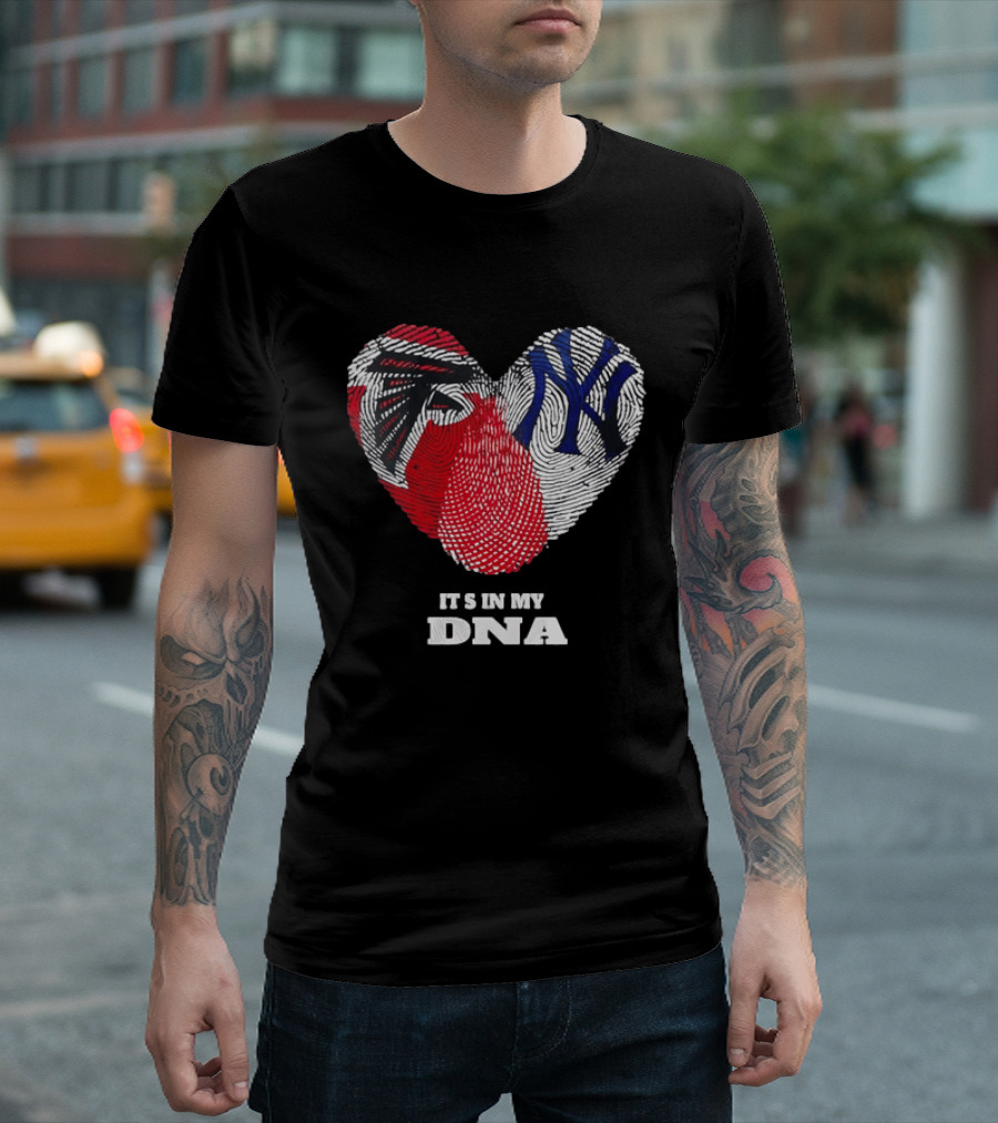 Atlanta Falcons New York Yankees It's In My DNA Fingerprint Heart T-Shirt