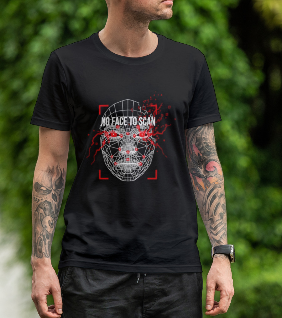 No Face To Scan Anti Surveillance 2026 Grid With Red Marks And Dots T-Shirt