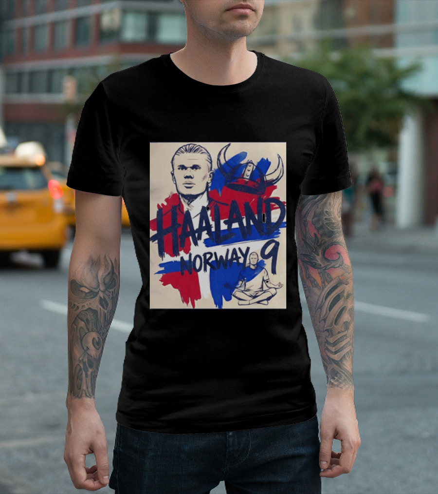 Norway Haaland Number 9 Viking Helmet Football T-Shirt