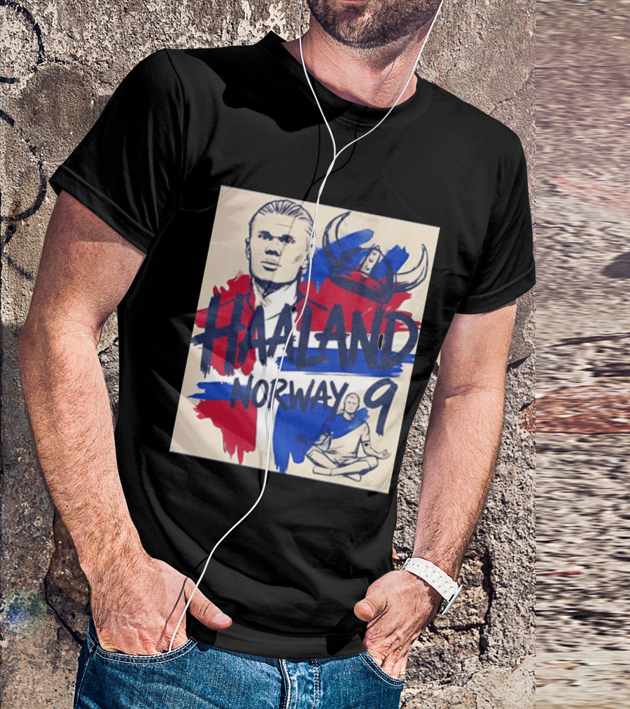 Norway Haaland Number 9 Viking Helmet Football T-Shirt