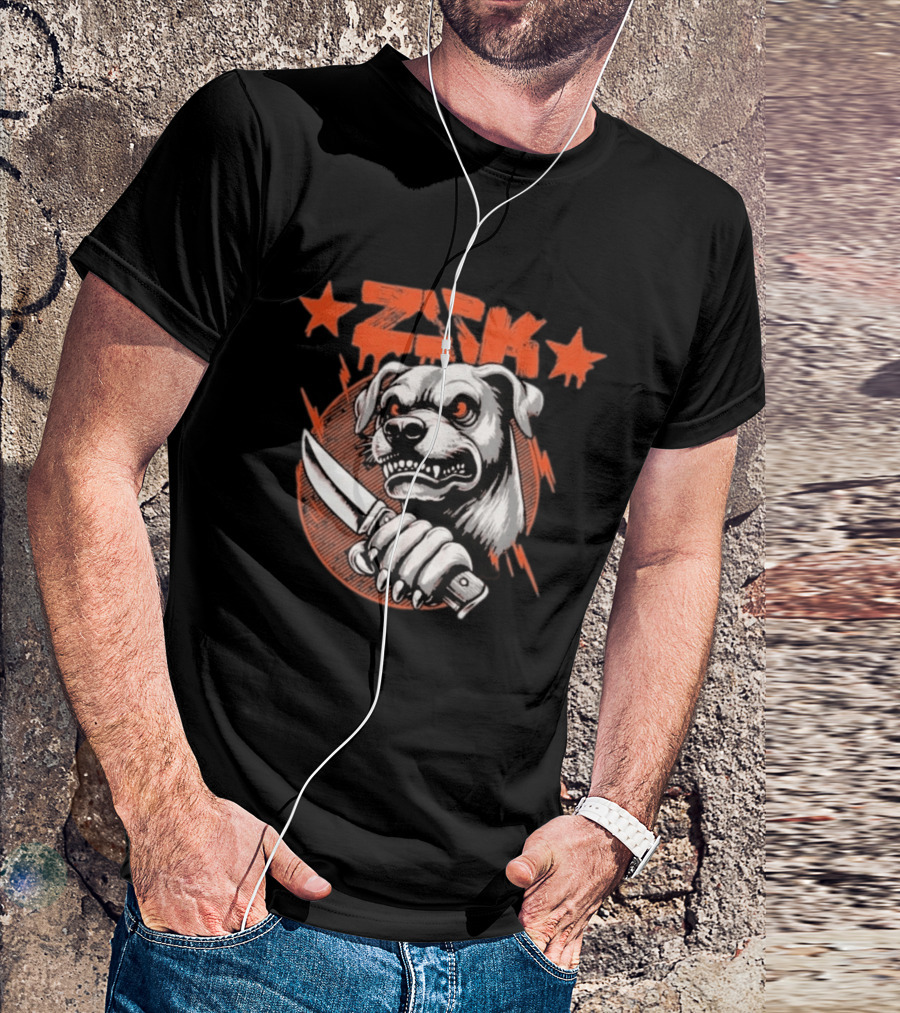 ZSK Dogfight Fierce Bulldog Holding Knife T-Shirt