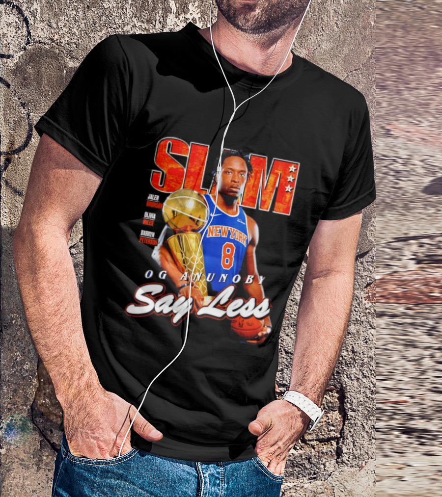 OG Anunoby New York Knicks SLAM Cover Larry O'Brien Trophy Say Less Jalen Brunson 2026 T-Shirt
