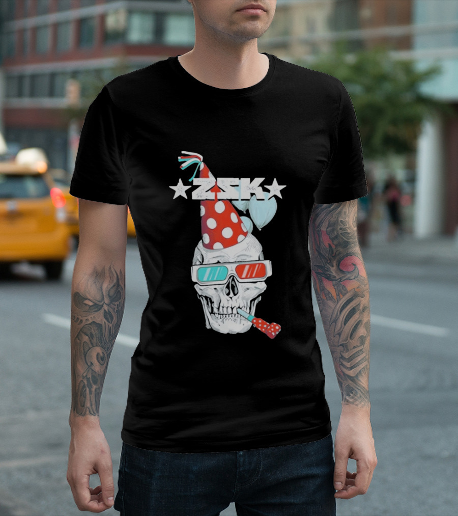 ZSK Skull Party Hat 3D Glasses Fun T-Shirt