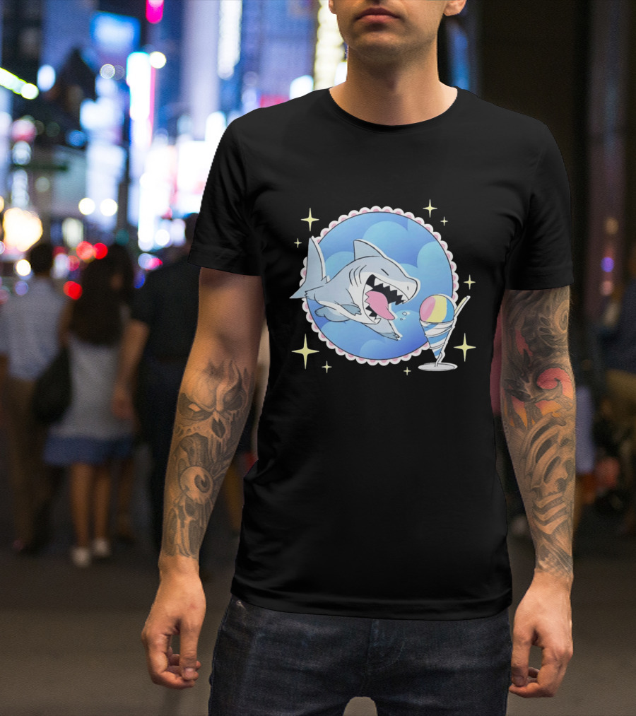 Shark Chasing Colorful Shaved Ice In Sky Circle With Stars T-Shirt