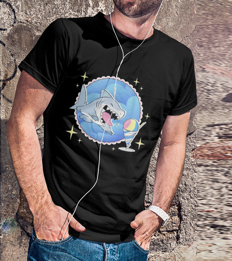 Shark Chasing Colorful Shaved Ice In Sky Circle With Stars T-Shirt